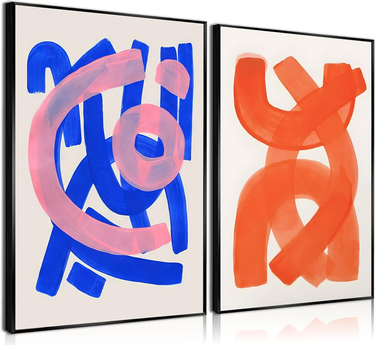 2 Pcs Abstract Colorful Line Wall Art Minimalist Thick Striped Prints Pictures Simple Blue Orange Pink Canvas Posters Watercolor Painting Home Wall Decor for Living Room Bedroom Bathroom 12x16in